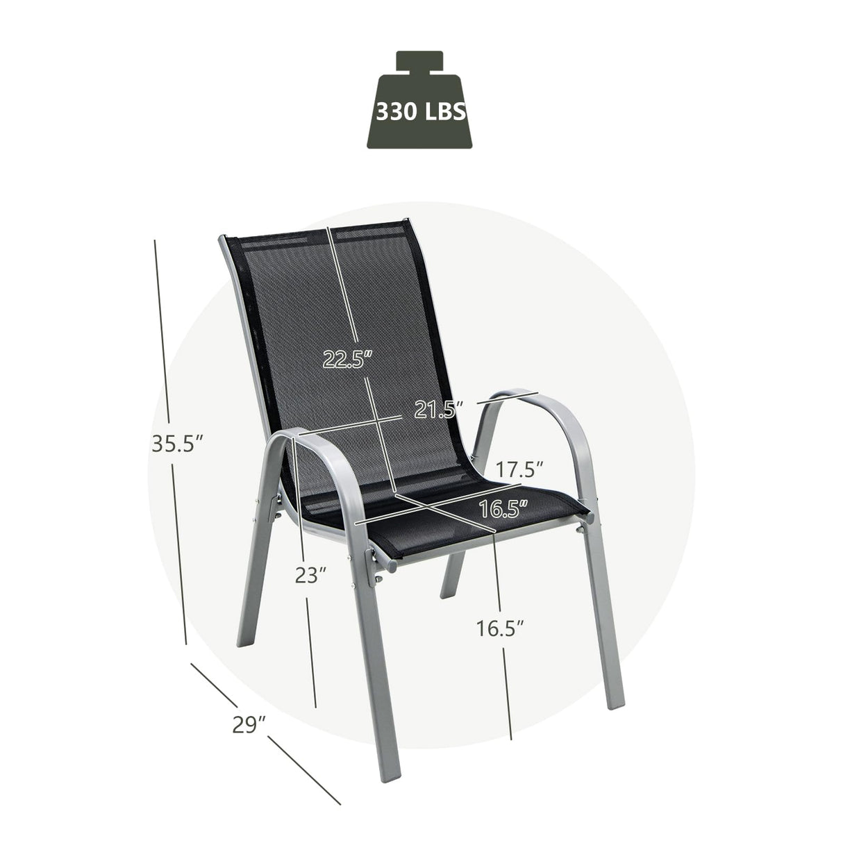 Giantex Set of 4 Patio Chairs, Stackable Outdoor Dining Chairs, 330 LBS Capacity, All Weather Resistant, Heavy Duty Rustproof Metal Armchairs, Lawn Chairs for Front Porch Yard Pool Garden Giantex