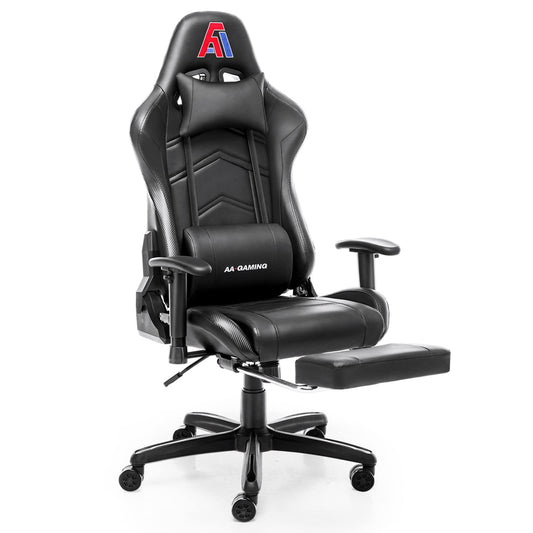 AA Products Gaming Chair Ergonomic High Back Computer Racing Chair Adjustable Office Chair with Footrest, Lumbar Support Swivel Chair - Black