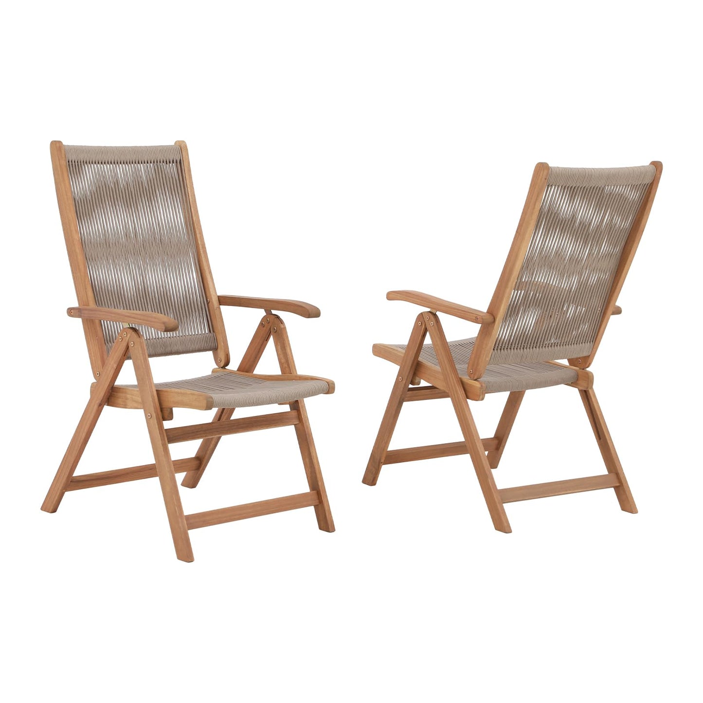 OC Orange-Casual Folding Patio Dining Chair Set of 2, Outdoor Acacia Wooden Rope Reclining Chair w/Armrest, FSC Certified Wood, for Porch, Backyard, Garden, Indoor, Beige - WoodArtSupply