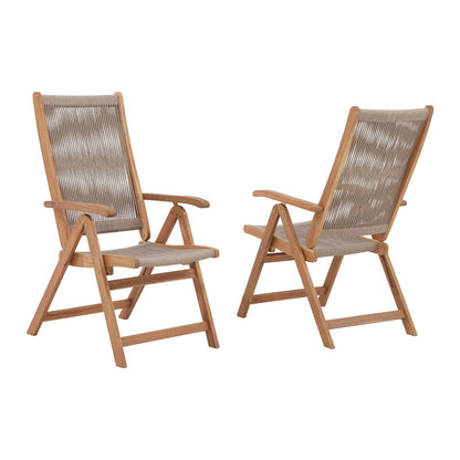 OC Orange-Casual Folding Patio Dining Chair Set of 2, Outdoor Acacia Wooden Rope Reclining Chair w/Armrest, FSC Certified Wood, for Porch, Backyard, Garden, Indoor, Beige - WoodArtSupply