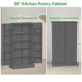 GEPELCN 50" LED Kitchen Pantry Cabinet Grey Storage Cabinet Food Pantry with Doors and Adjustable Shelves Freestanding Buffet Cupboards Sideboard for Kitchen Living Room and Dinning Room GEPELCN