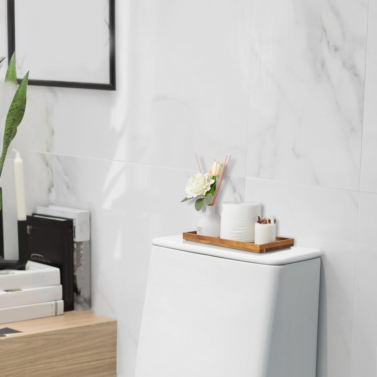 ALELION 11.7" Bathroom Vanity Tray for Counter - Acacia Wood Decorative Tray for Toilet Tank Makeup Perfume Jewelry Catchall Coffee Table - Wooden Kitchen Countertop Organizer for Soap Dispenser ALELION