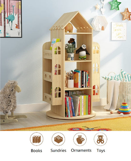 Heehee 360° Rotating Wooden Bookshelf for Kids - Eco-Friendly Floor Stand Book Rack Heehee