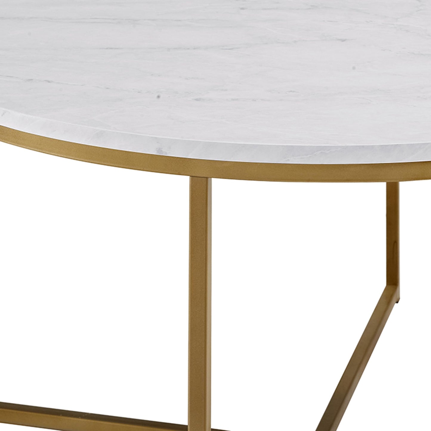 Walker Edison Modern Glam Round Accent Faux White Marble Coffee Table with Gold X-Base, 36 Inch - WoodArtSupply