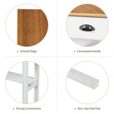 IFANNY Corner Desk, Triangle Desk with Drawers and Shelves, Wood Corner Console Table, Vanity Table with Storage, Corner Writing Desk, Small Corner Desks for Small Spaces (Natural & White) IFANNY