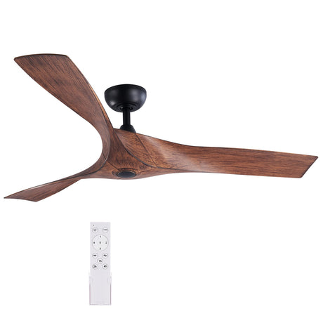 VONLUCE 52" Industrial Ceiling Fan No Light with Remote Control, Mid Century Ceiling Fans with 3 Walnut ABS Blades DC Motor, Indoor Ceiling Fan for Kitchen Bedroom Living Room, Walnut VONLUCE