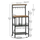YATINEY Bakers Rack, 4-Tier Microwave Stand, Bakers Rack with Power Outlet, Kitchen Storage Rack with Wine Glass Holder and Paper Holder, for Kitchen, Dining Room, Living Room, Rustic Brown HB02UBR YATINEY