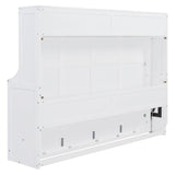 SOFTSEA Queen Size Horizontal Murphy Bed with Desk, Murphy Bed can be Folded into a Cabinet, Hideaway Wall Bed Frame Space-Saving for Guest Room Bedroom Office, White SOFTSEA