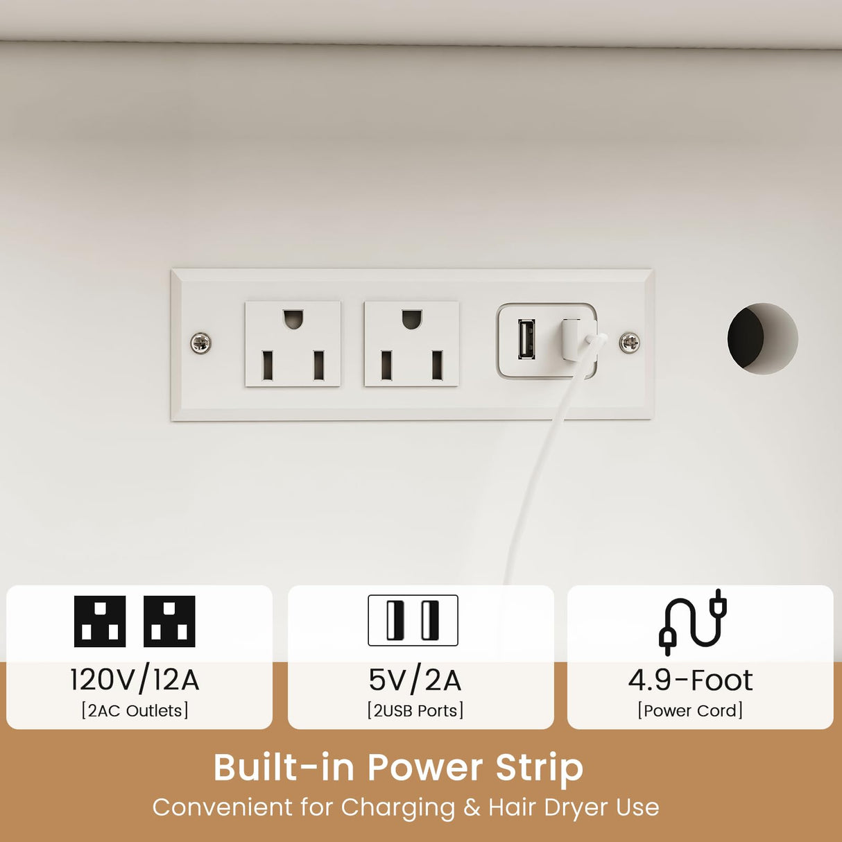 Quimoo Vanity Desk, Makeup Vanity with Lights, Large Mirror Vanity with 3 Drawers and 2 Cabinets, Vanity Table Set with Power Outlet and Glass Tabletop, for Bedroom (White) Quimoo