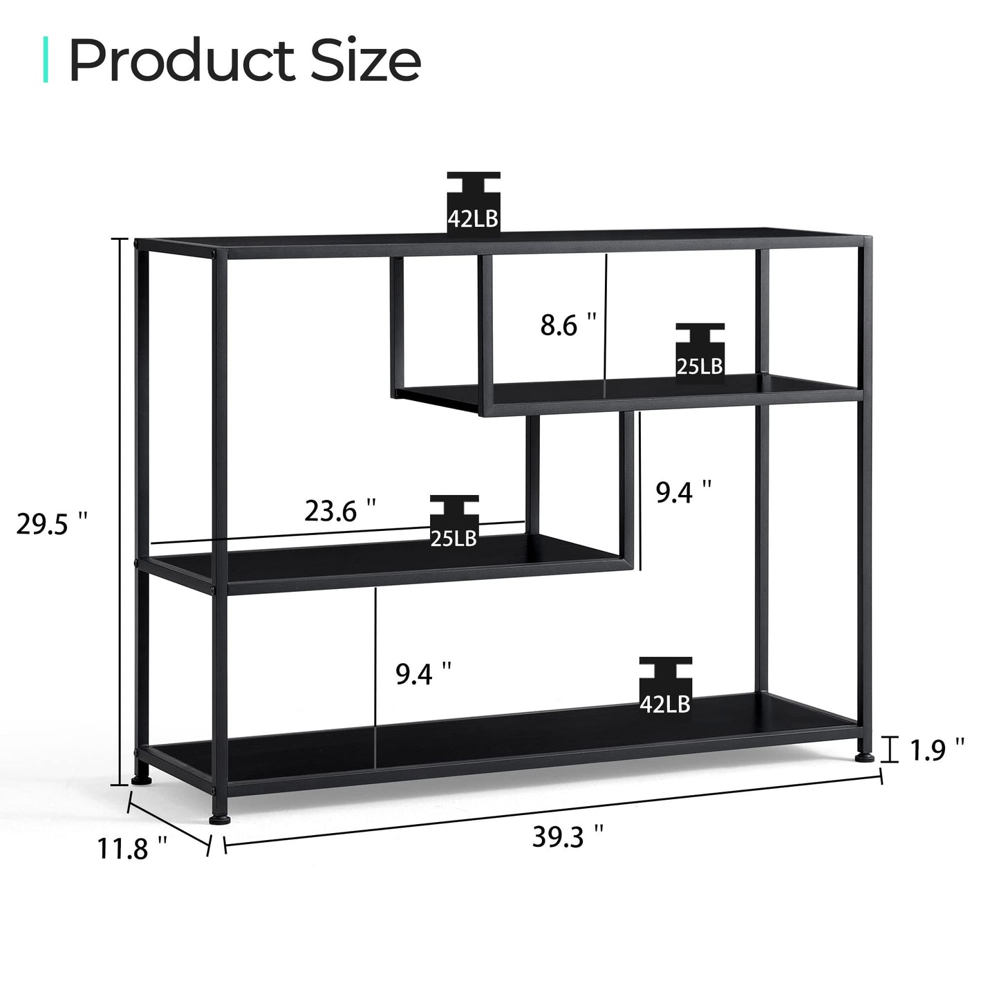 LINSY HOME 4-Tier Black Console Table for Entryway and Living Room