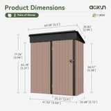Aoxun 5x3 FT Shed Outdoor Waterproof Storage Shed Metal Garden Shed with Lockable Doors & Slooping Roof for Backyard, Patio, Poolside (Brown) Aoxun