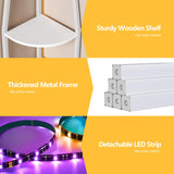 Furnulem 5 Tier Corner Shelf with LED Light, 67.2” Tall Standing Shelf for Wall Corner, Narrow Bookshelf Ladder Shelf for Bedroom, Living Room, Plant, Wood Storage Rack, Metal Frame (White) Furnulem