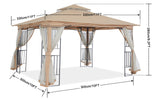 MASTERCANOPY Patio Outdoor Gazebo with Netting Screen Walls and Corner Shelf Design (11x11,Beige) MASTERCANOPY