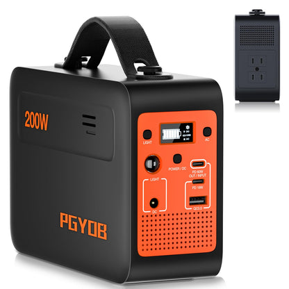 PGYOB 200W Portable Power Station, 102.4Wh/32000mAh Outdoor Solar Generator Backup LiFePO4 Battery Power Pack with AC/DC Outlet, In/Output PD 60W USB-C Outlet for Home, Camping, RV, Blackout, - WoodArtSupply