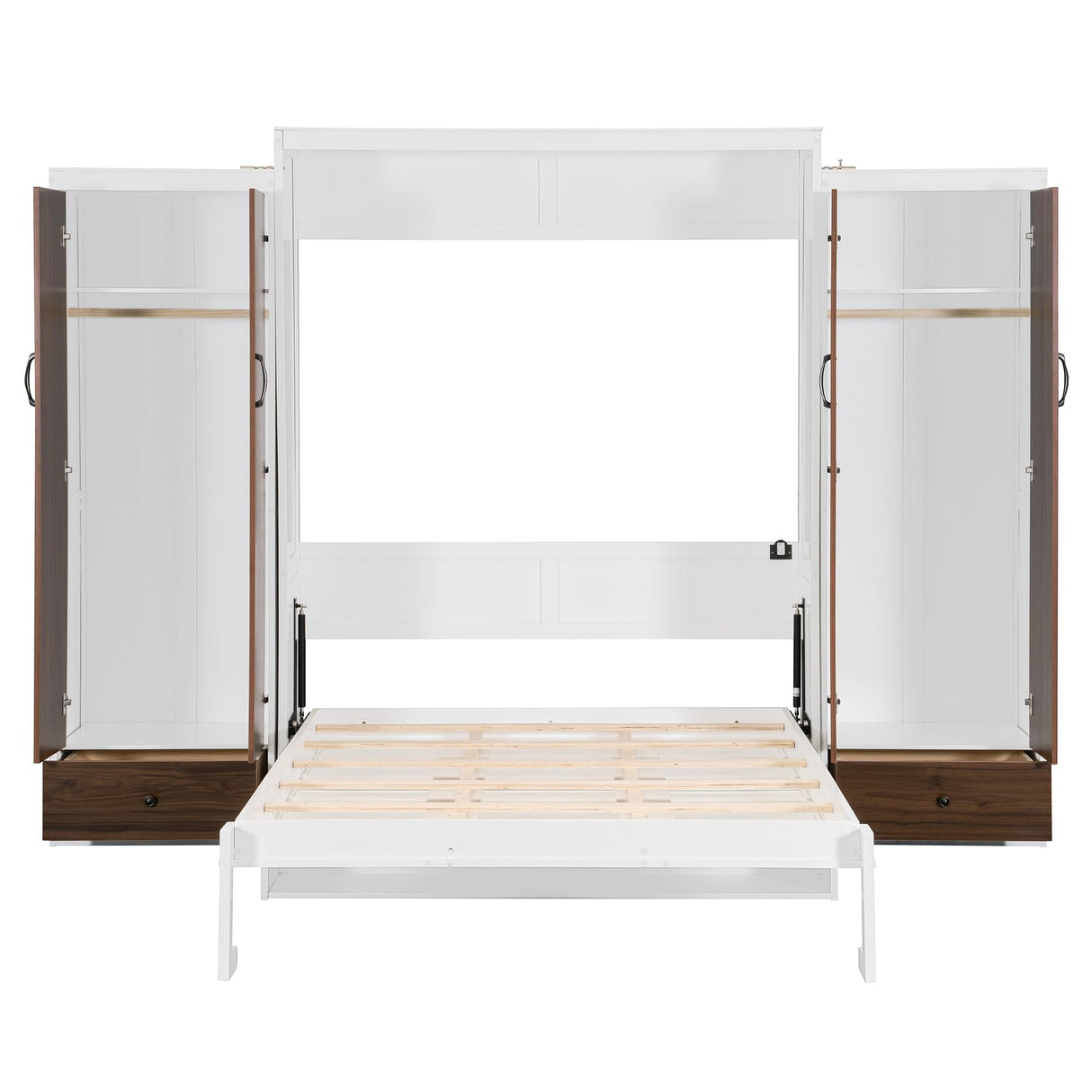 Harper & Bright Designs Queen Size Murphy Bed, Wooden Queen Wall Bed with Closet, Drawers and Desk, White Harper & Bright Designs