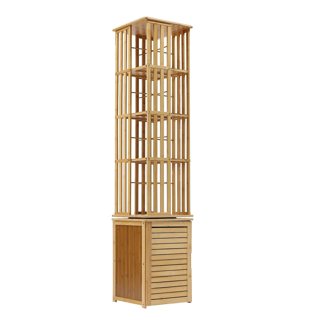 360° Rotating 6-Tier Bamboo Bookshelf with Shutter Door - Stylish Storage Rack for Small Spaces OUKANING
