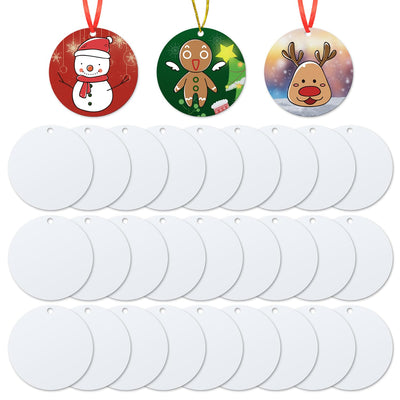 30pcs Sublimation Ornament Blanks, 3 inch Round MDF Personalized Sublimation Blanks Pendants Double Side Christmas Tree Discs Hanging Ornaments DIY Crafts Gift Decoration