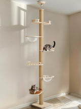 Veehoo Cat Tree Floor to Ceiling-Cat Tower Ajustable Height(106-123 Inches)-Tall Cat Tree with 4.3" Thickened Post, Large Cat Tree Tower for Indoor Cats Veehoo