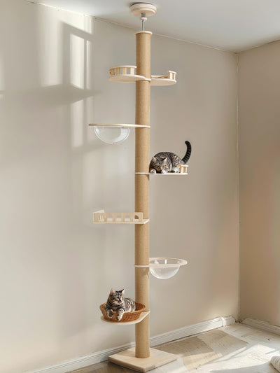 Veehoo Cat Tree Floor to Ceiling-Cat Tower Ajustable Height(106-123 Inches)-Tall Cat Tree with 4.3" Thickened Post, Large Cat Tree Tower for Indoor Cats