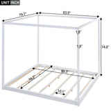 Merax Wooden Canopy Platform Bed Frame King Size Floor Bed/Mattress Foundation with Slat Support White Merax