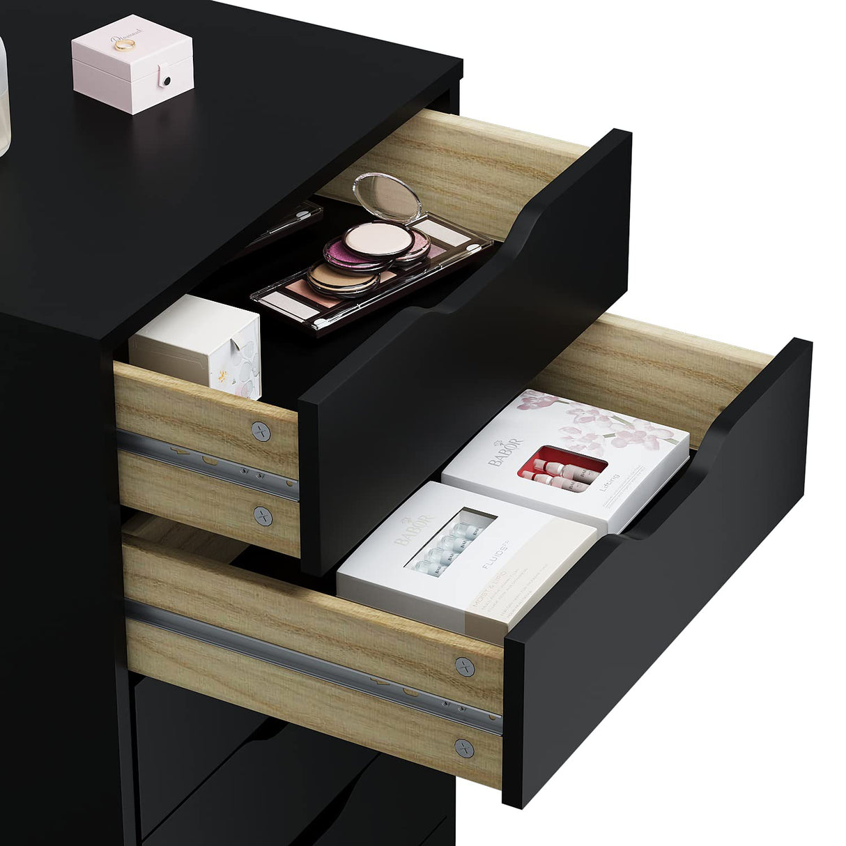 Panana 5/7 Drawer Chest, Wooden Tall Dresser Storage Dresser Cabinet with Wheels, Office Organization and Storage, Bedroom Furniture (Black, 7 Drawer) Panana