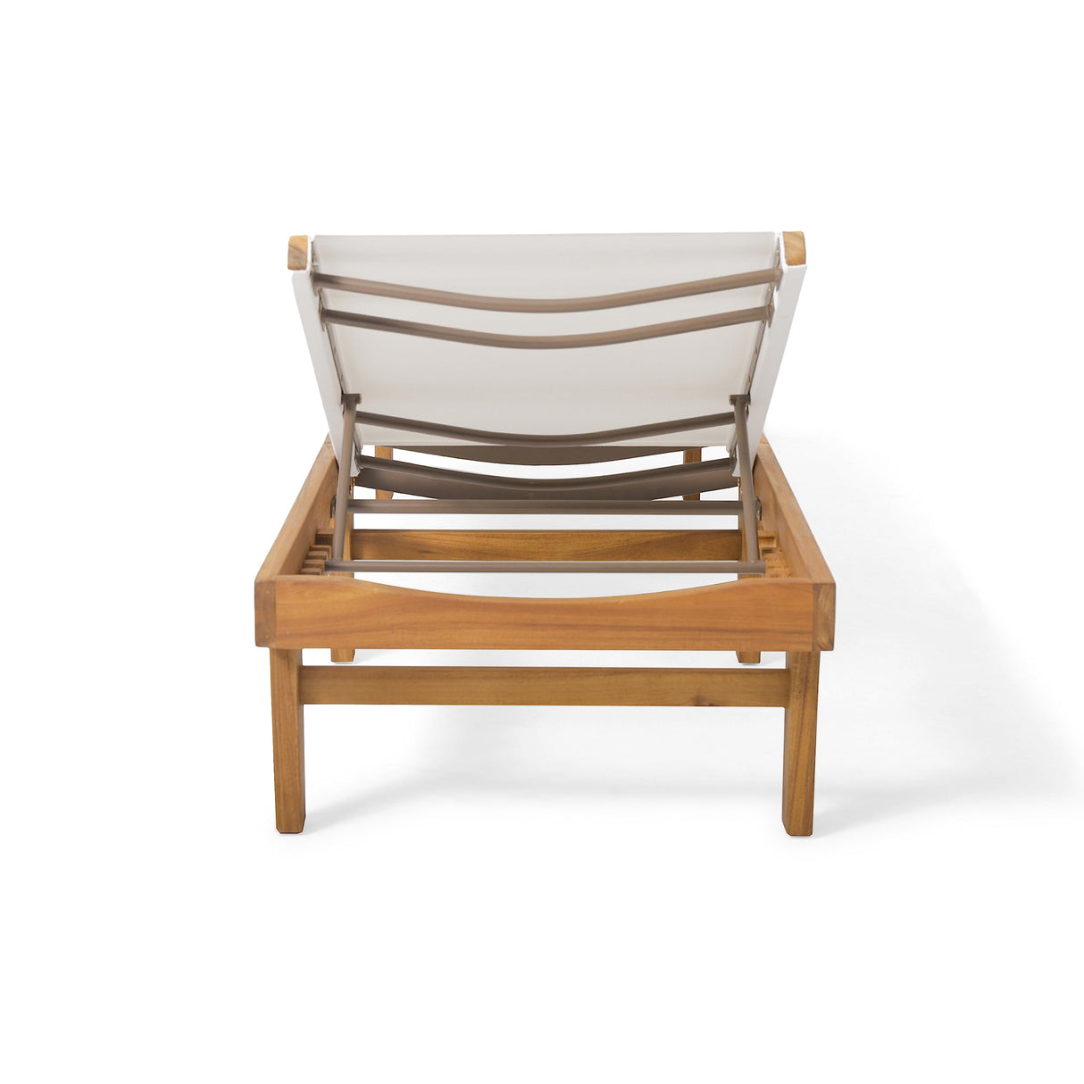Christopher Knight Home Summerland Outdoor Mesh Chaise Lounge with Acacia Wood Frame, Teak Finish / White Mesh Christopher Knight Home