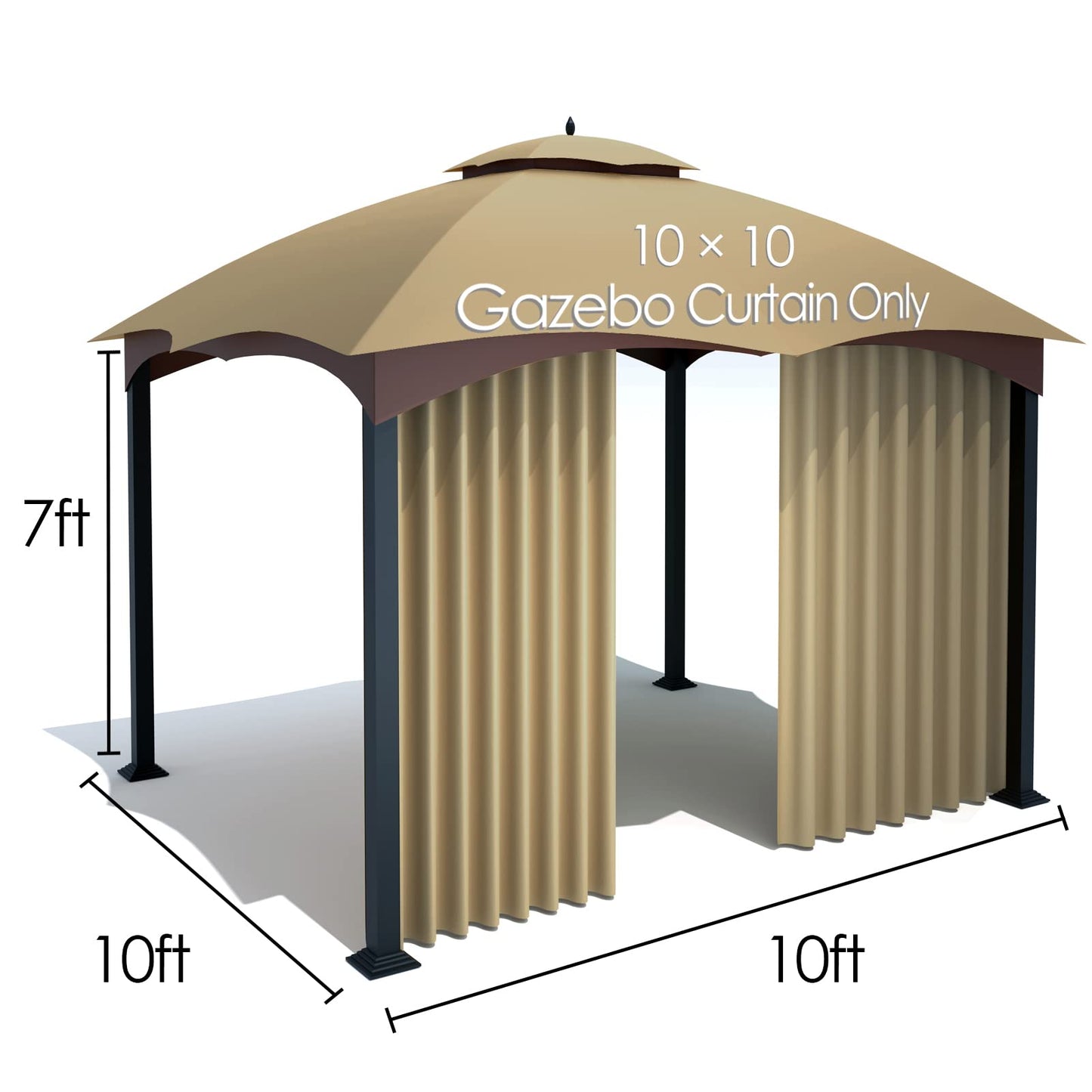 Tanxianzhe Gazebo Replacement Privacy Curtain with Zipper Outdoor Universal Privacy Panel Sidewall for 10' x 10' Gazebo (Khaki)