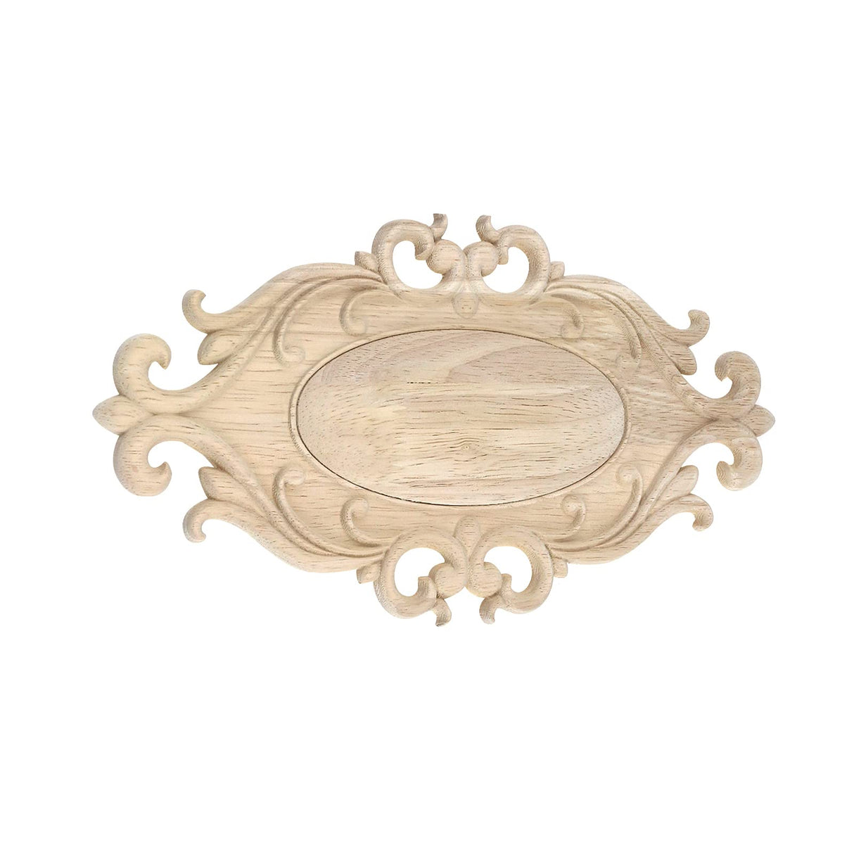 Antrader 1-Pack Wood Carved Onlays Appliques,Oval Shaped Unpainted Solid Wood Carving Decal for Door Cabinet Cupboard Wall Ceiling,26×15cm Antrader