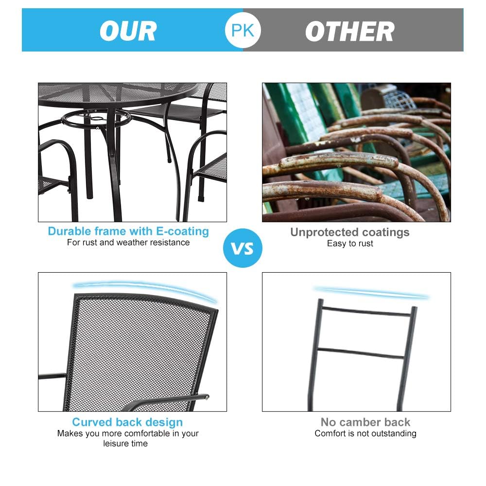 AECOJOY Metal Patio Table and Chairs Set for 4, Outdoor Dining Sets Patio Dining Table Furniture Set Round Outside Table and Chairs for Garden Backyard with 1.73" Umbrella Hole AECOJOY