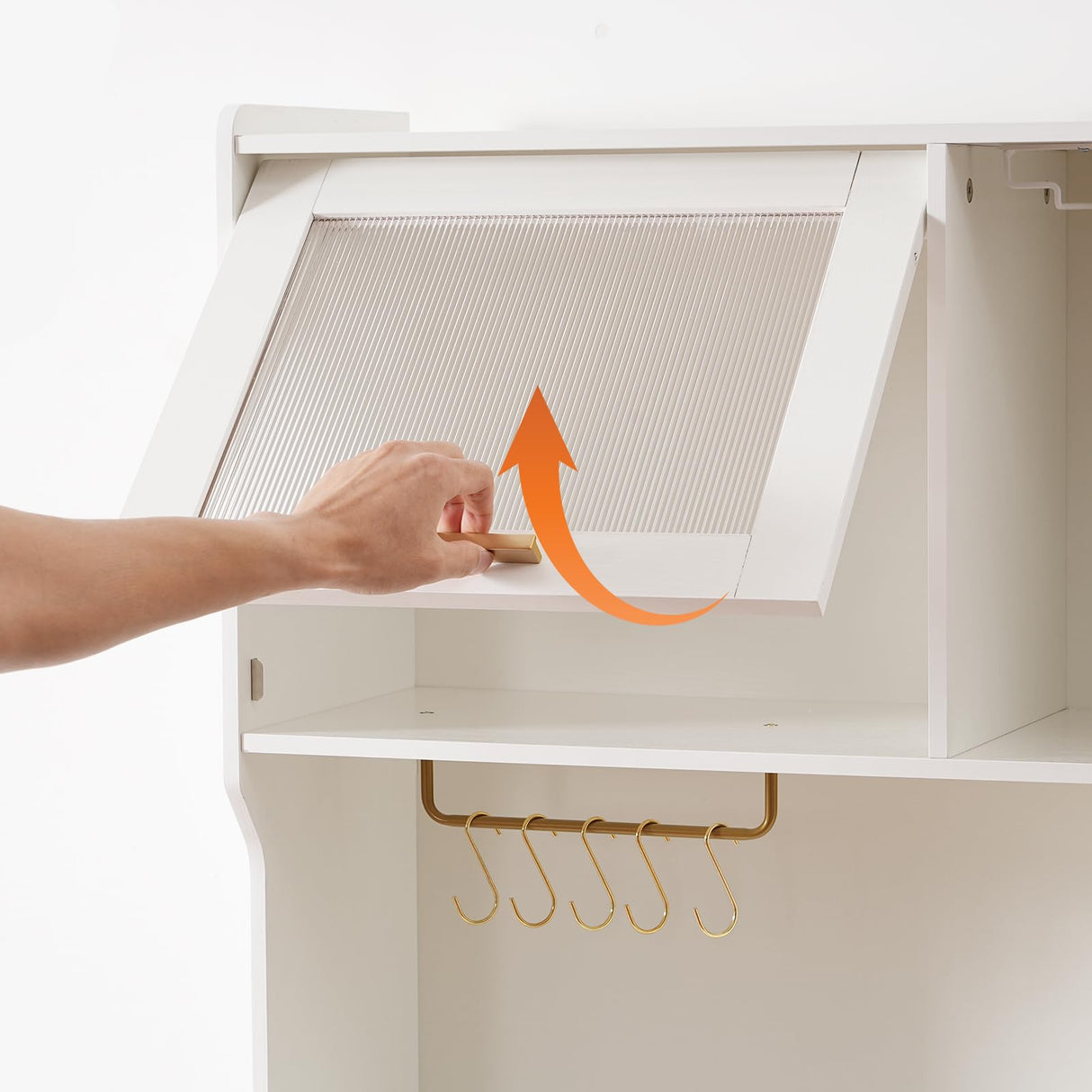 HOOBRO Pantry Cabinet, 67" Kitchen Pantry Storage Cabinet with LED Lights and Charging Station, Modern Hutch Cabinet with Microwave Stand, Cup and Goblet Holders, Shelves for Kitchen, White HOOBRO