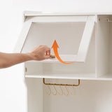 HOOBRO Pantry Cabinet, 67" Kitchen Pantry Storage Cabinet with LED Lights and Charging Station, Modern Hutch Cabinet with Microwave Stand, Cup and Goblet Holders, Shelves for Kitchen, White HOOBRO