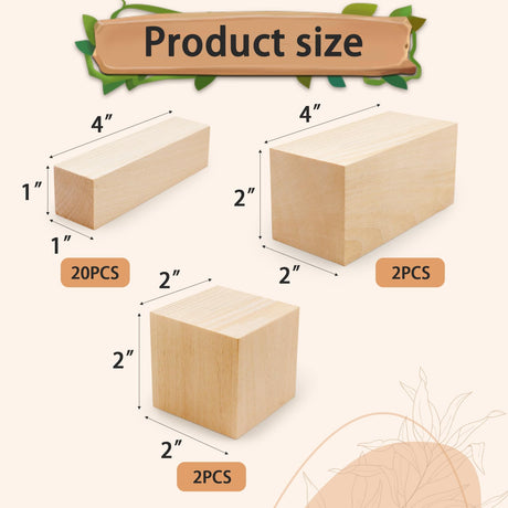 Basswood Carving Blocks for Crafts,Cymuber 24 PCS Whittling Wooden Blockss Kit with 3 Sizes,Wood Carving Blocks Wood Whittling Kit Wood Carving Set Wood Carving Wood Crafts for Kids and Adults Cymuber