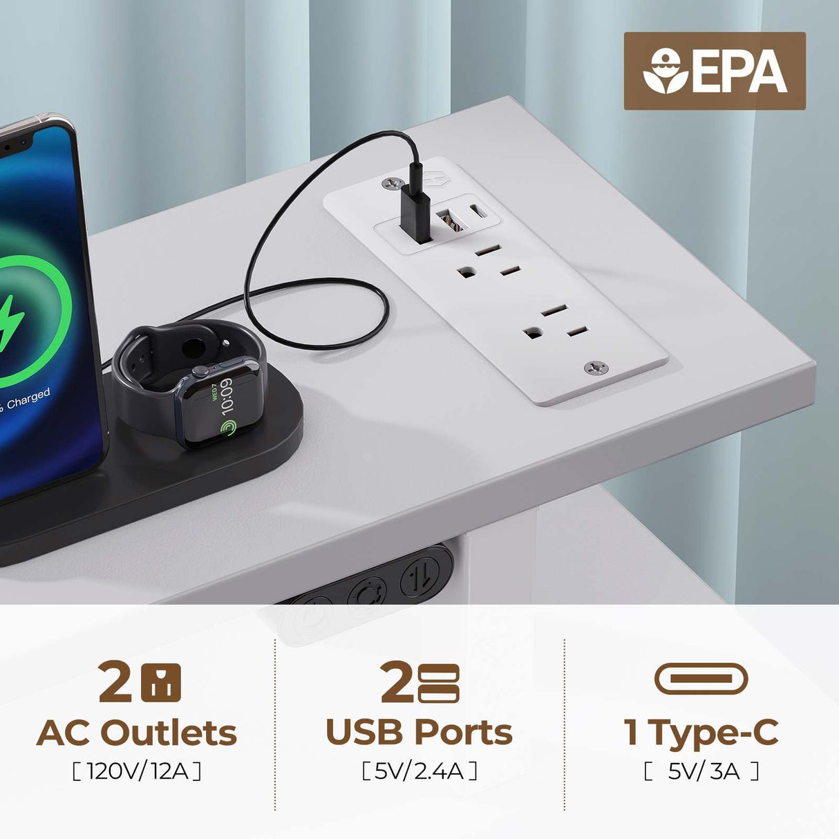 Seventable Computer Desk 47.2" with LED Lights & Power Outlets, Home Office Desk with 4 Drawers, Writing Desk with Keyboard Tray, Study Desk with Monitor Stand, Work Desk for Home Office, White Seventable