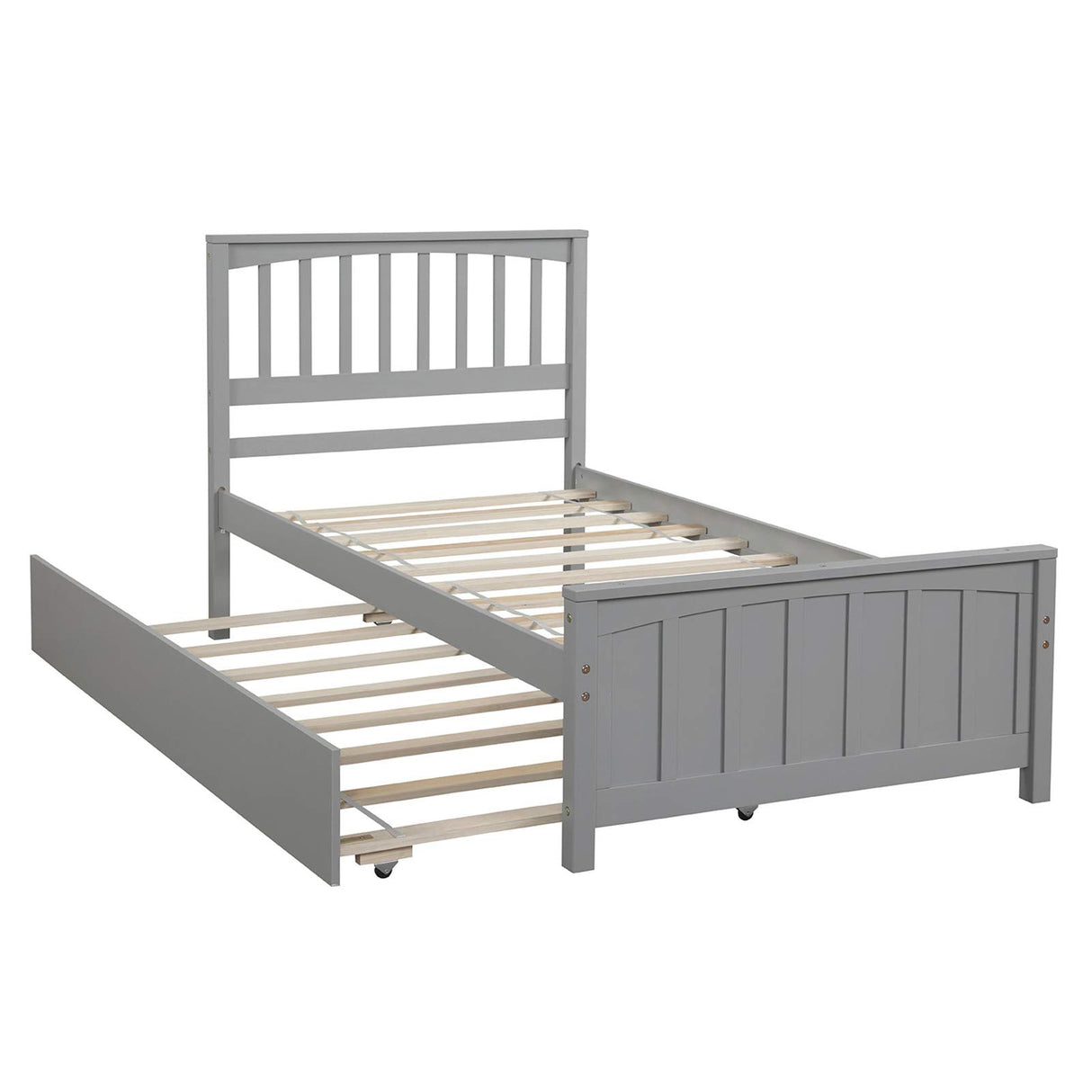 Harper & Bright Designs Twin Size Platform Bed with Trundle, Wooden Twin Bed Frame, Kids Platform Bed (Grey) Harper & Bright Designs
