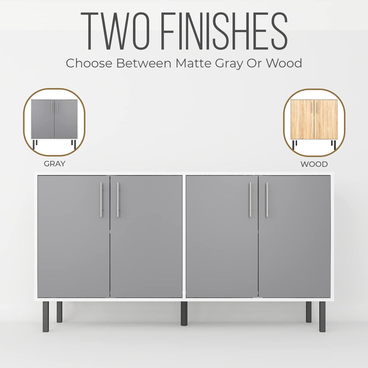 EconoHome Wood Buffet Cabinet with storage, Grey Wood Sideboard Cabinet with 4 Doors, Credenza for Living Room, Office, Kitchen, Dining Room, Bedroom, as a TV Stand or Cupboard Console Table EconoHome