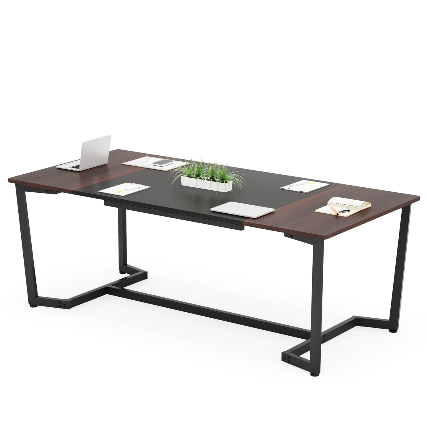 Tribesigns 6FT Conference Table, 70.8L x 31.5W inch Meeting Table for Office Conference Room, Modern Rectangular Seminar Training Table, Metal Frame, Rustic Brown/Black - WoodArtSupply