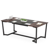 Tribesigns 6FT Conference Table, 70.8L x 31.5W inch Meeting Table for Office Conference Room, Modern Rectangular Seminar Training Table, Metal Frame, Rustic Brown/Black Tribesigns