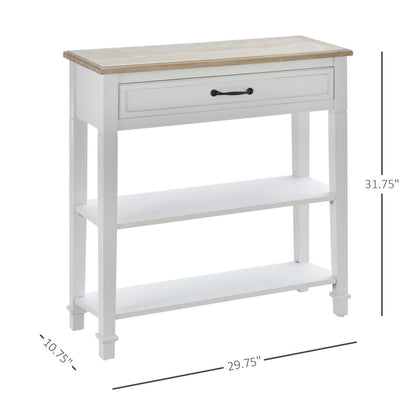 HOMCOM Modern Style Sofa Console Entry Hallway Table with Drawer and Shelves, Sturdy Build, and Large Storage, White - WoodArtSupply