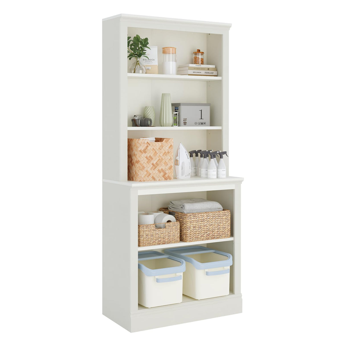 Bevfint 72" Tall Bookcase, White Large Floor Standing Bookshelf, 5 Tier Shelves Open Storage Organizer, Book Case for Living Room Hallway Kitchen Home Office Bedroom, White - 5 Tier Bevfint