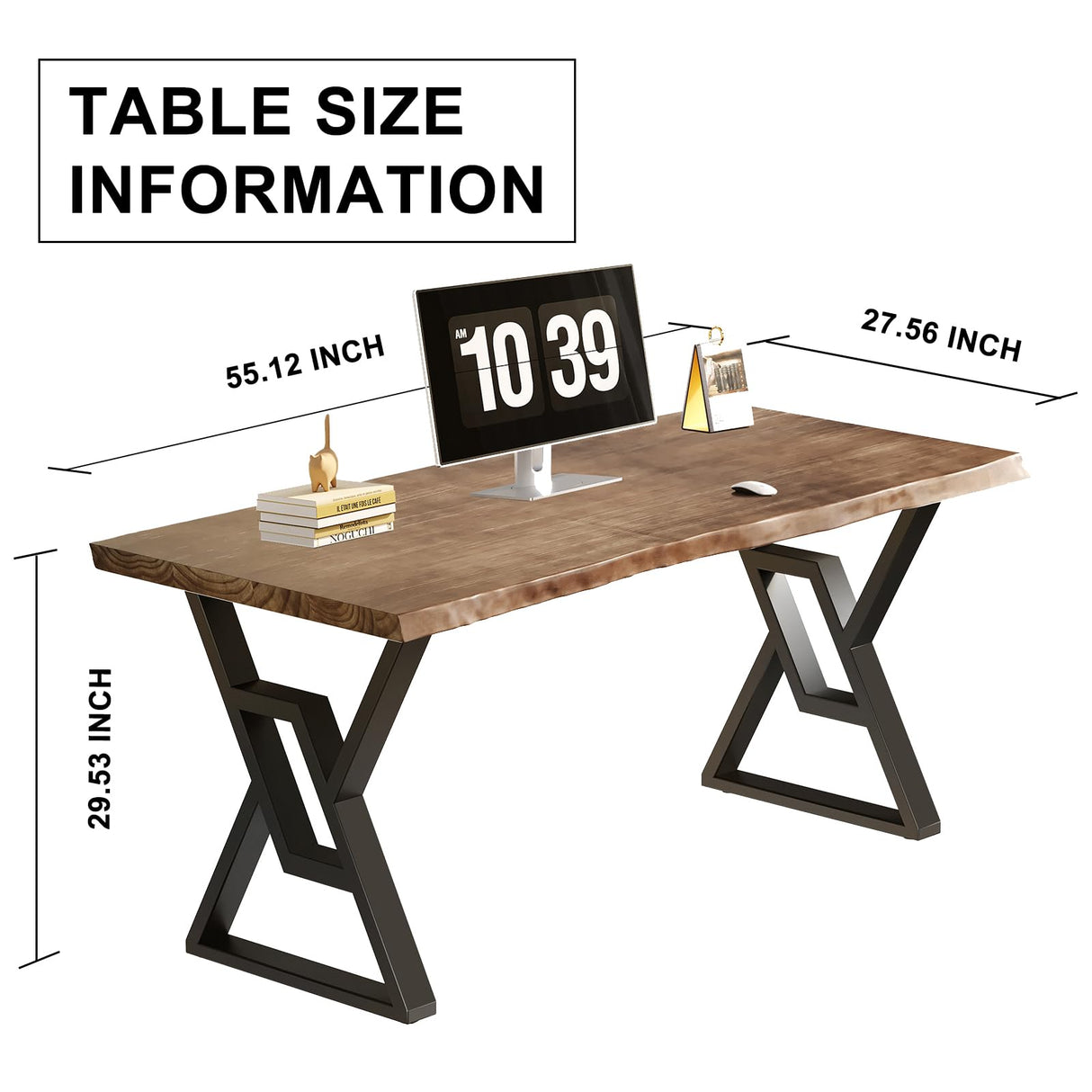 Sihtengxxhongs Rustic Brown 55-inch Solid Wood Computer Desk - Modern Gaming Workbench for Home Office, Modern Simple Design, Ideal for Study, Writing, Dining Sihtengxxhongs