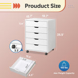 DEVAISE 5-Drawer Chest, Wood Storage file Cabinet with Wheels, White DEVAISE