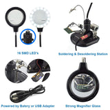 MMOBIEL LED Light Helping Hand Magnifier Station for Soldering, Assembly, Repair,Modeling, Hobbies and Crafts - 2.5X /4X LED Light - Hands-Free Magnifying Glass Stand - Incl. Clamp and Alligator Clips MMOBIEL
