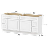 Vanity Art 72 Inch Bathroom Vanity with 2-Door 4-Drawer, Wood Bathroom Vanity Cabinet with Soft Closing Drawer, Floor Mounted White Cabinet Without Top VA4072-LRW Vanity Art