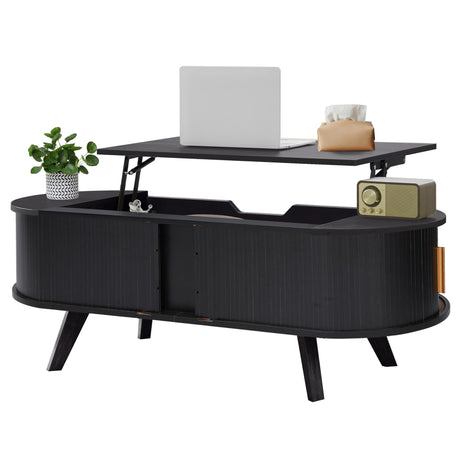Bifins Lift Top Coffee Table with Storage,47.2" Oval Coffee Table with Sliding Tambour Door,Mid Century Modern Coffee Table with Lifting top for Living Room (Black, Tambour Door) Bifins