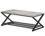 LVB Gray Coffee Table, Farmhouse Wood Metal Center Table with Storage for Living Room, Industrial Wooden 2 Tier Rectangle Cocktail Tea Table with Mesh Shelf for Office Bedroom, 47 inch, Light Grey Oak LVB