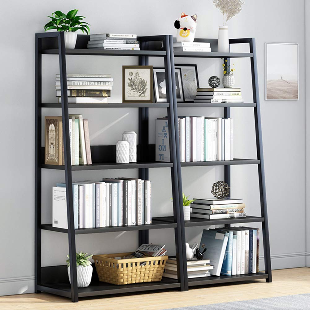 IOTXY 5 Tier Open Bookshelf - Steel and Wood Display Stand, 50CM Width Floor-Standing Bookcase, Black IOTXY