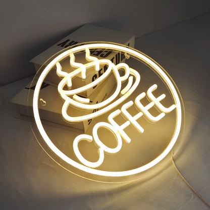 Britrio Coffee Neon Sign for Home Cafe Bar Kitchen Dinning Room Light Birthday Party Bedroom Restaurant Pub Man Cave LED Wall Art Decoration Holiday Gift 5V USB Powered Warm White - WoodArtSupply