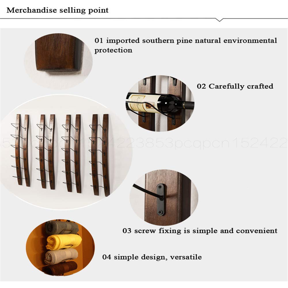 DCIGNA Wall Mounted Wine Rack, Barrel Stave Wine Rack, Imported Pine Wood and Metal Wine Bottle Holder Rack - 6 Bottles 40x7.6inch (Red Wine Color) DCIGNA