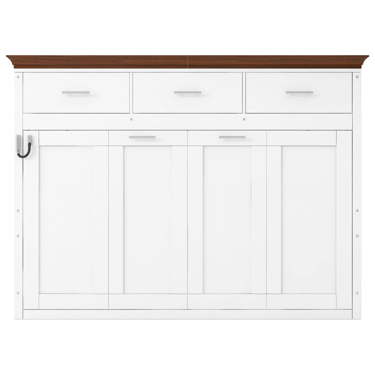 SOFTSEA Twin Size Horizontal Murphy Bed with Storage Drawers, Foldable Wall Bed with Walnut Top, Twin Hideaway Cabinet Bed Space-Saving for Guest Room Bedroom Office, White SOFTSEA