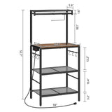 MAHANCRIS Bakers Rack with Power Outlet, Kitchen Storage Shelf with Paper Holder, Microwave Stand, Coffee Bar with 6 Hooks, Socket with Switch, for Kitchen, Dining Room, Rustic Brown BRHR36E01 MAHANCRIS